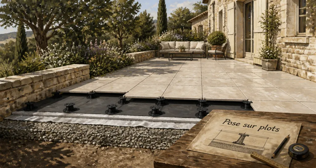 carrelage sur plot inconvenients vue pose terrasse