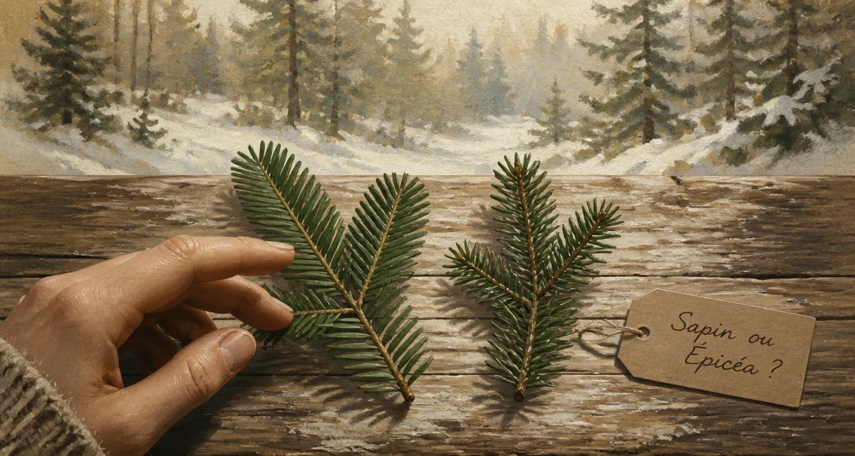Différence entre sapin et épicéa, branches côte à côte