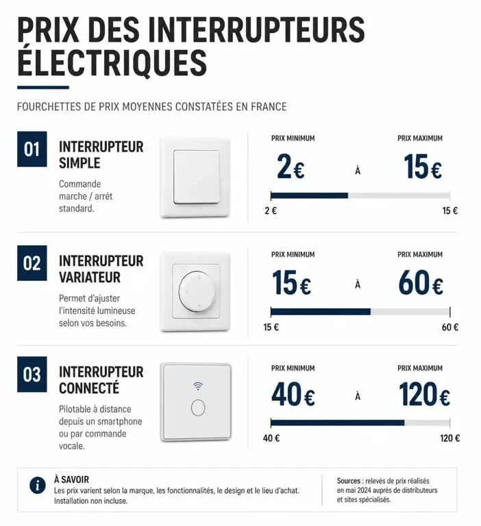 Infographie comparative des prix des interrupteurs électriques selon les modèles et fonctionnalités