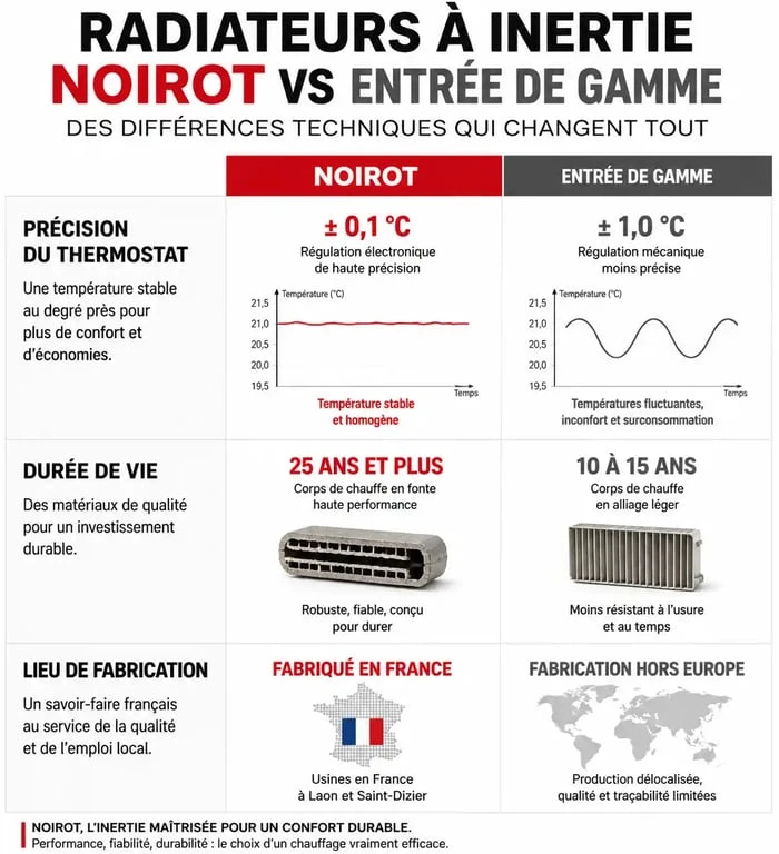 Comparatif technique radiateur Noirot vs entrée de gamme pour avis consommateur