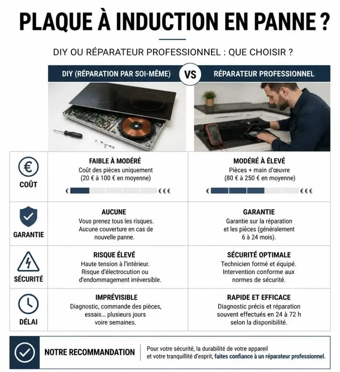 Comparatif réparation plaque induction : DIY ou professionnel