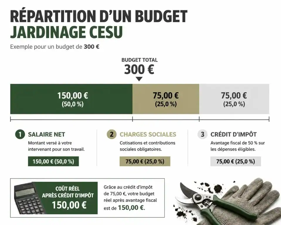 Infographie du coût d'un jardinier CESU avec crédit d'impôt