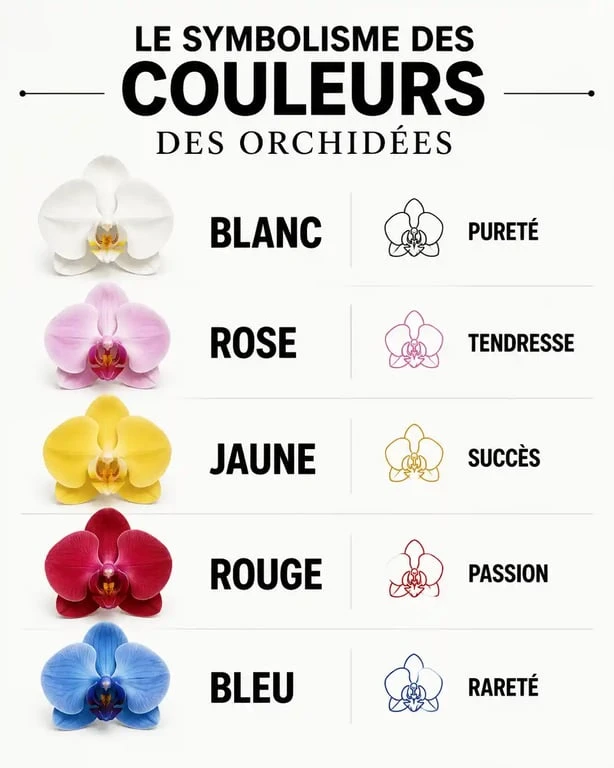 Infographie sur la signification des couleurs des orchidées pour offrir le bon cadeau