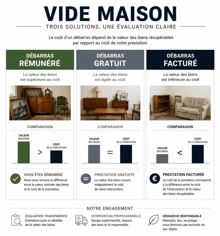 Tableau comparatif des prestations de vide maison à Tarbes : rémunéré, gratuit ou facturé