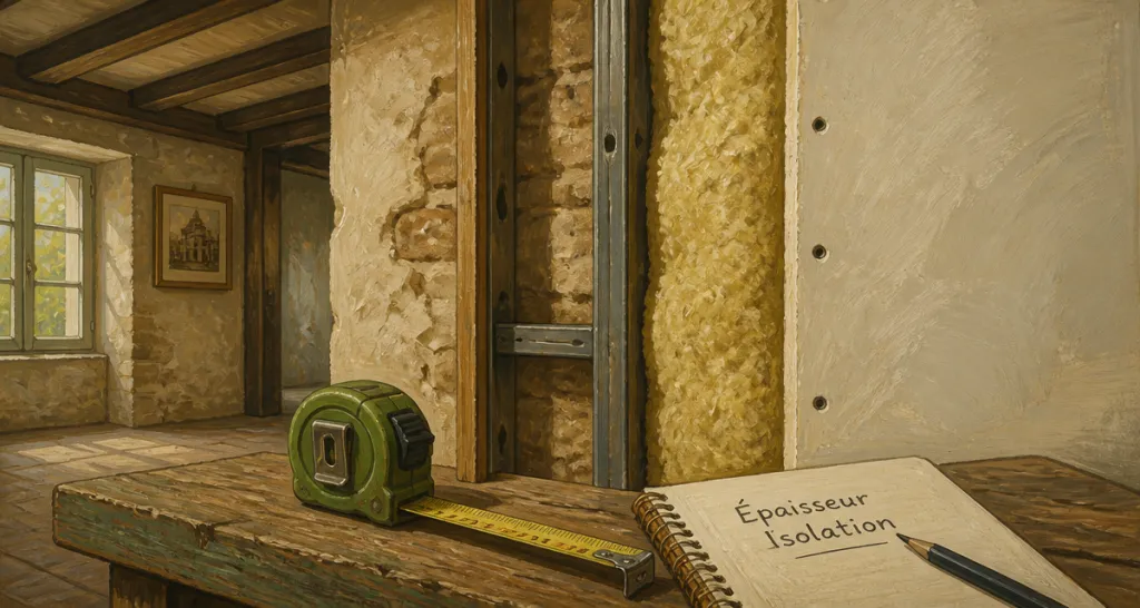Epaisseur isolation placo vue mur sectionné