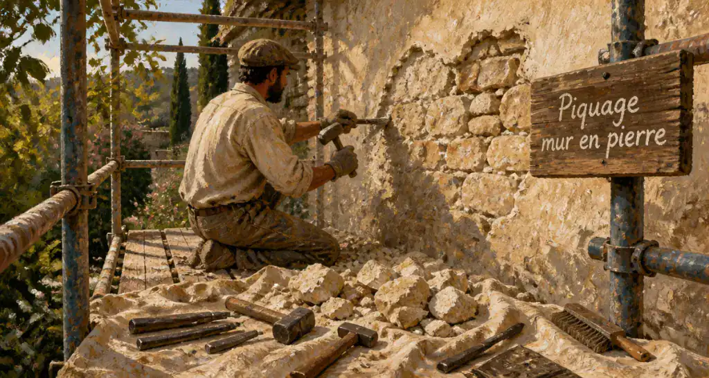 prix piquage mur en pierre m2 artisan en action