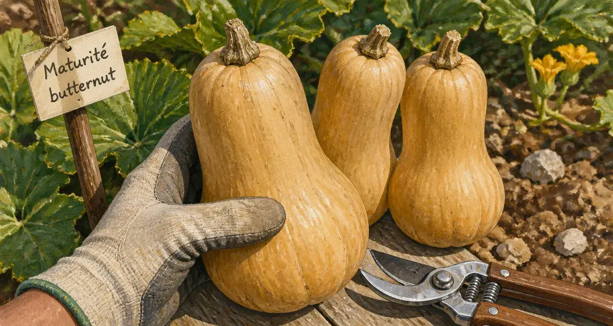 Quand cueillir les butternut : butternut mûres au potager, pédoncule sec