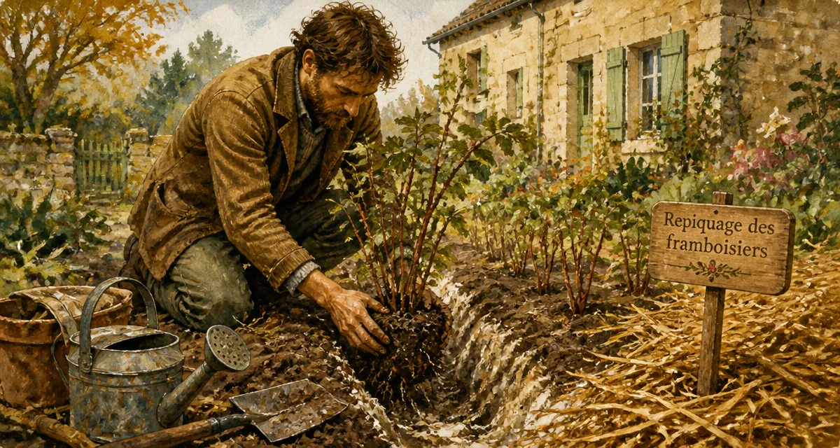 quand repiquer des framboisiers, repiquage en automne dans un jardin