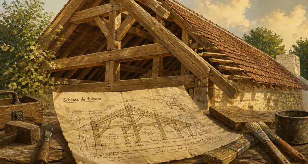 toiture schéma charpente bois tuiles
