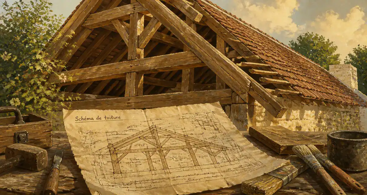 toiture schéma charpente bois tuiles