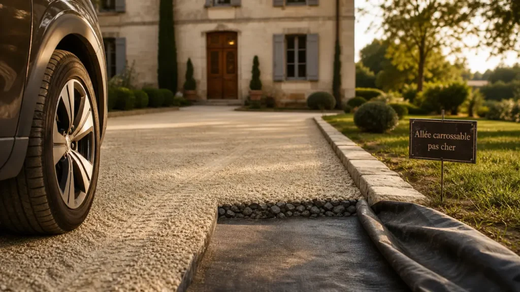 Allée carrossable pas cher : le gravier tient 15 ans si le support suit