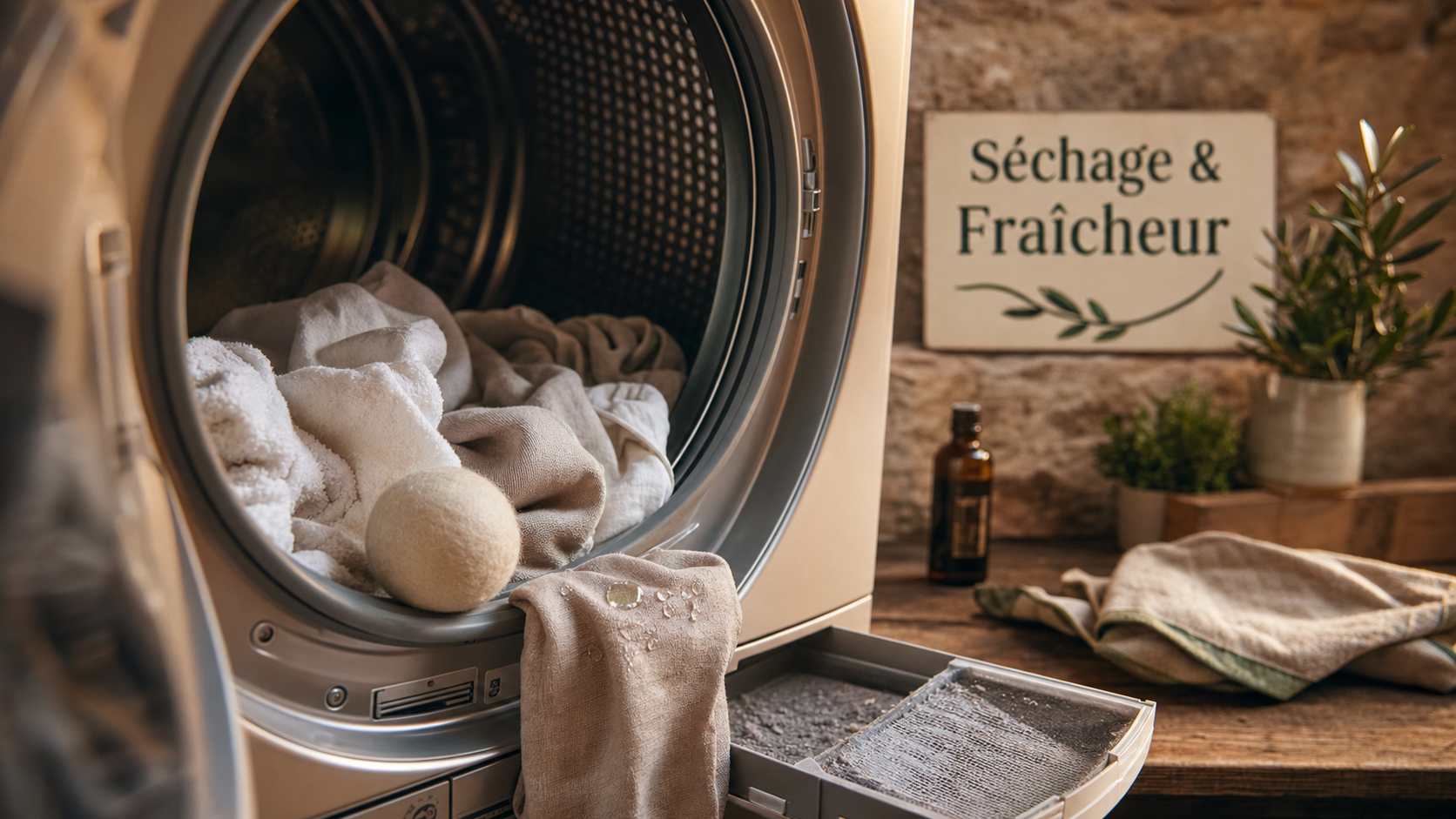 Astuce bonne odeur sèche-linge : tambour propre, boule de laine, parfum discret