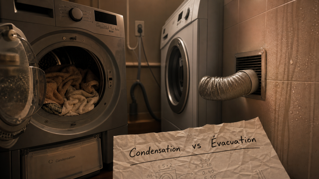 Différence sèche linge condensation ou évacuation : buanderie avec deux sèche-linge