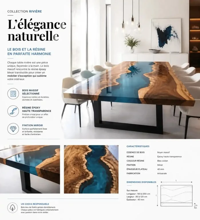 Table en résine époxy et bois massif sur mesure