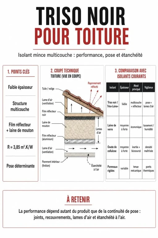 Infographie comparative sur le triso noir face aux autres isolants de toiture