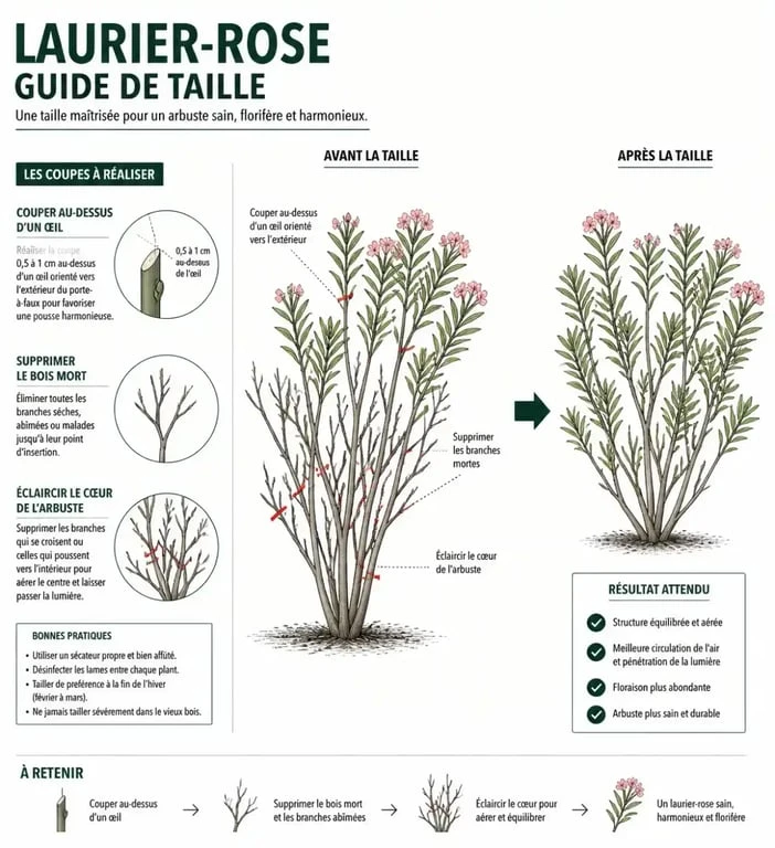 Schéma explicatif pour apprendre comment tailler un laurier-rose efficacement