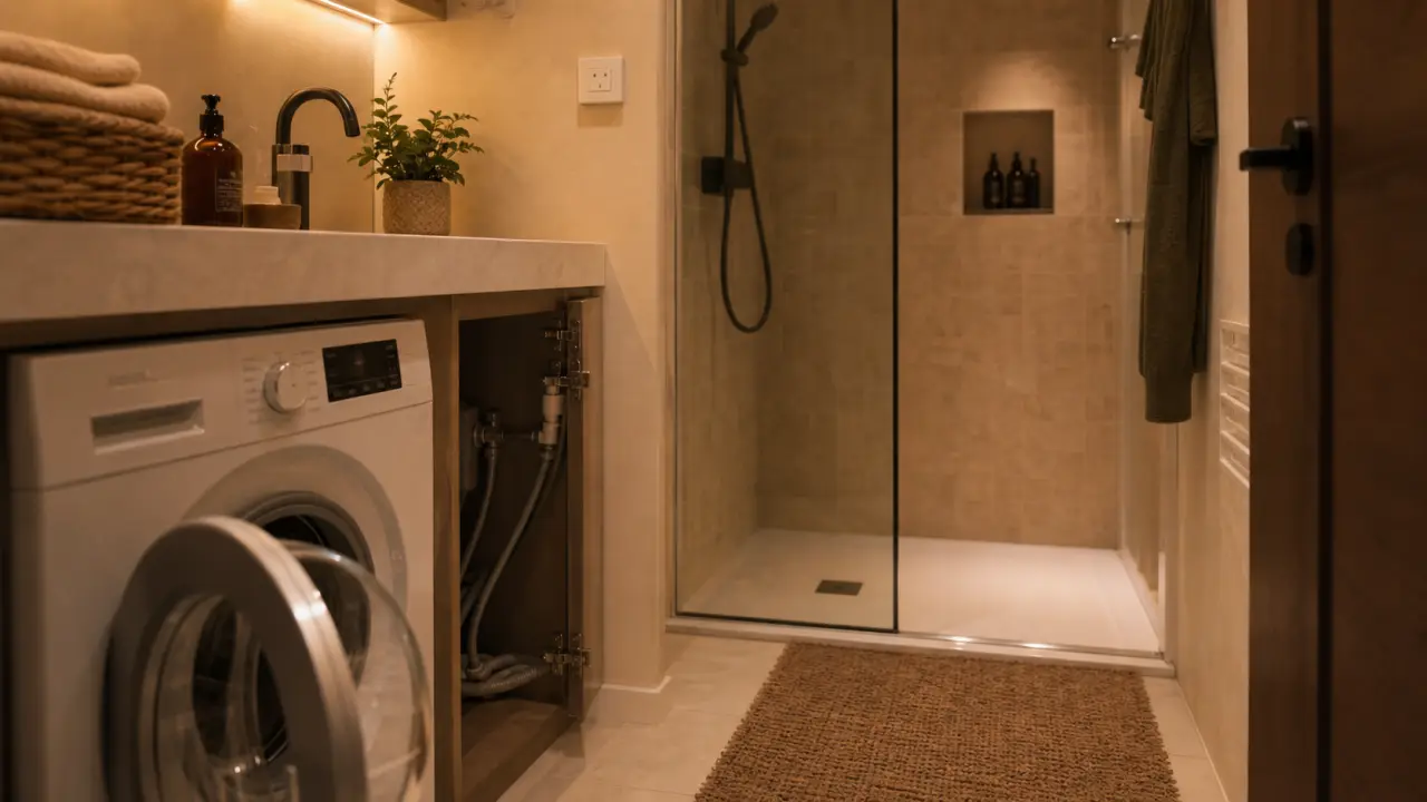 Lave linge salle de bain 60 cm, buanderie intégrée compacte en salle de bain