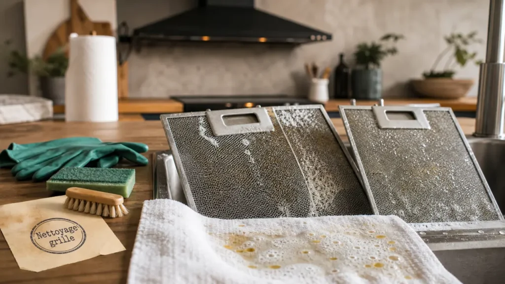 Nettoyage grille hotte grasse : filtres à laver et rincer