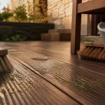 Brosse sur terrasse composite, eau savonneuse pour nettoyer terrasse en composite
