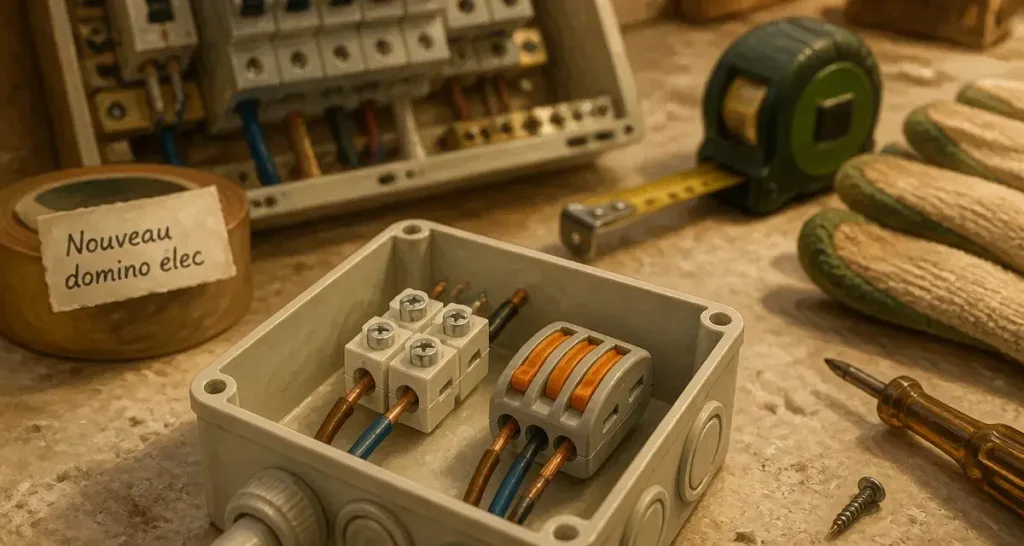 Nouveau domino elec : comparaison borne à vis et borne automatique, sans faux contact