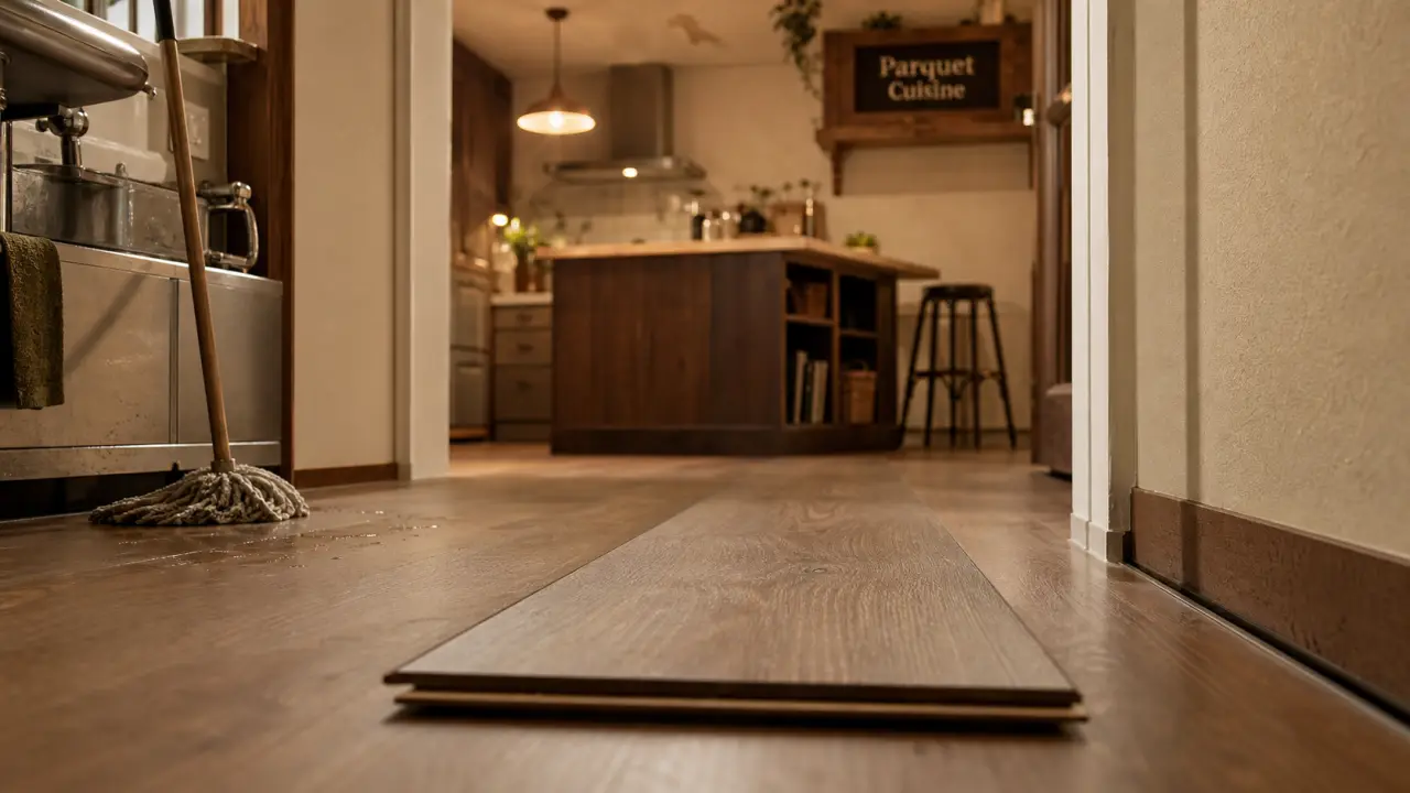 Parquet flottant dans une cuisine : plancher chêne résistant, humidité sous contrôle
