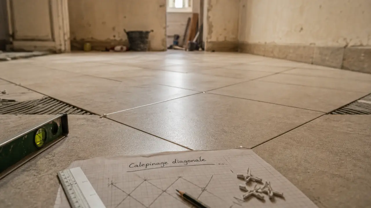 Pose carrelage diagonale 45° : carrelage en diagonale pour agrandir la pièce