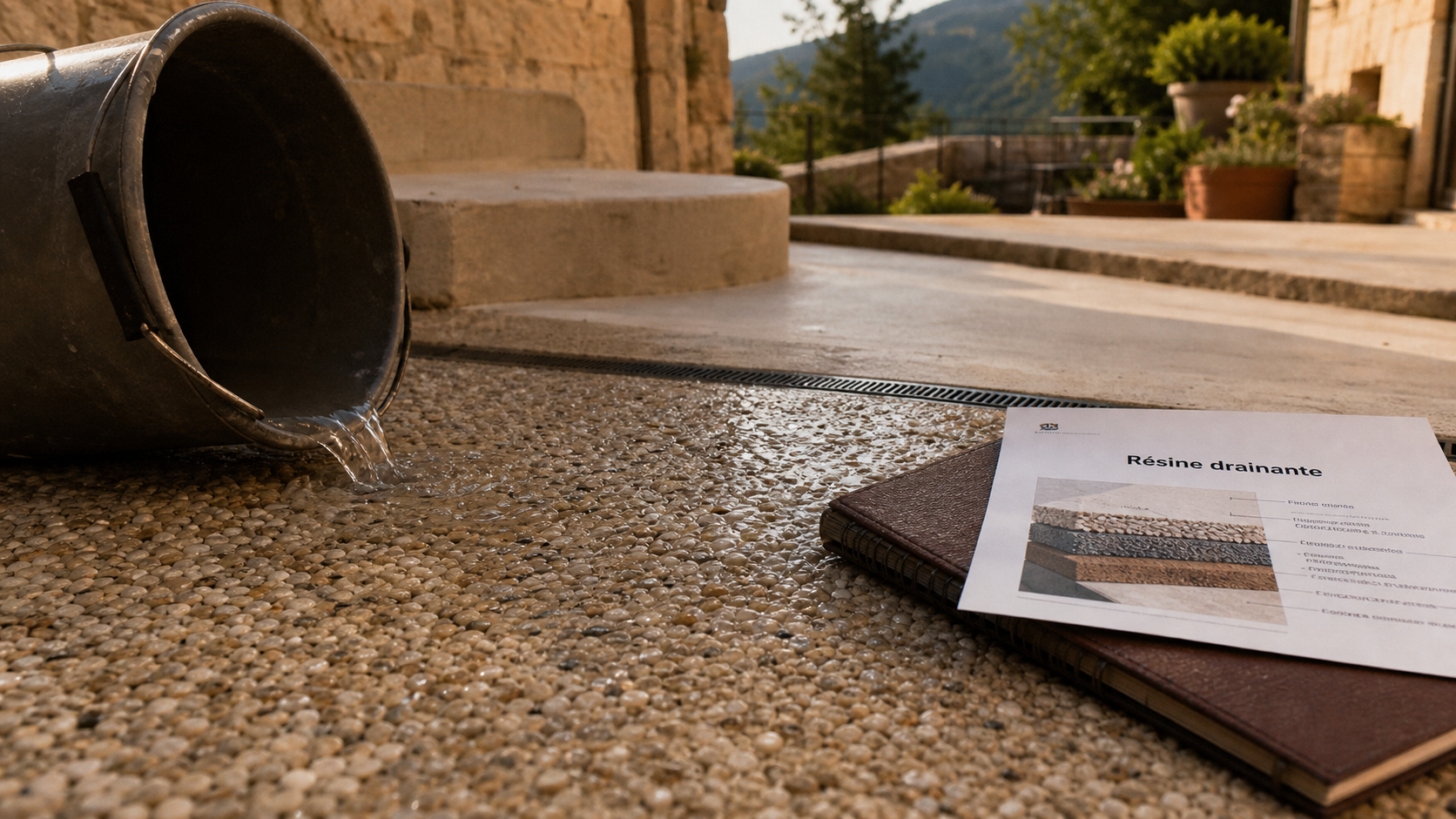 Resine drainante : terrasse sans flaques et eau qui s’écoule