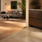 Jonction sol salon parquet cuisine carrelage, seuil discret