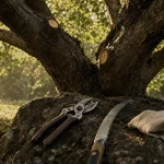 Tailler un cerisier adulte : branches coupées et outils désinfectés