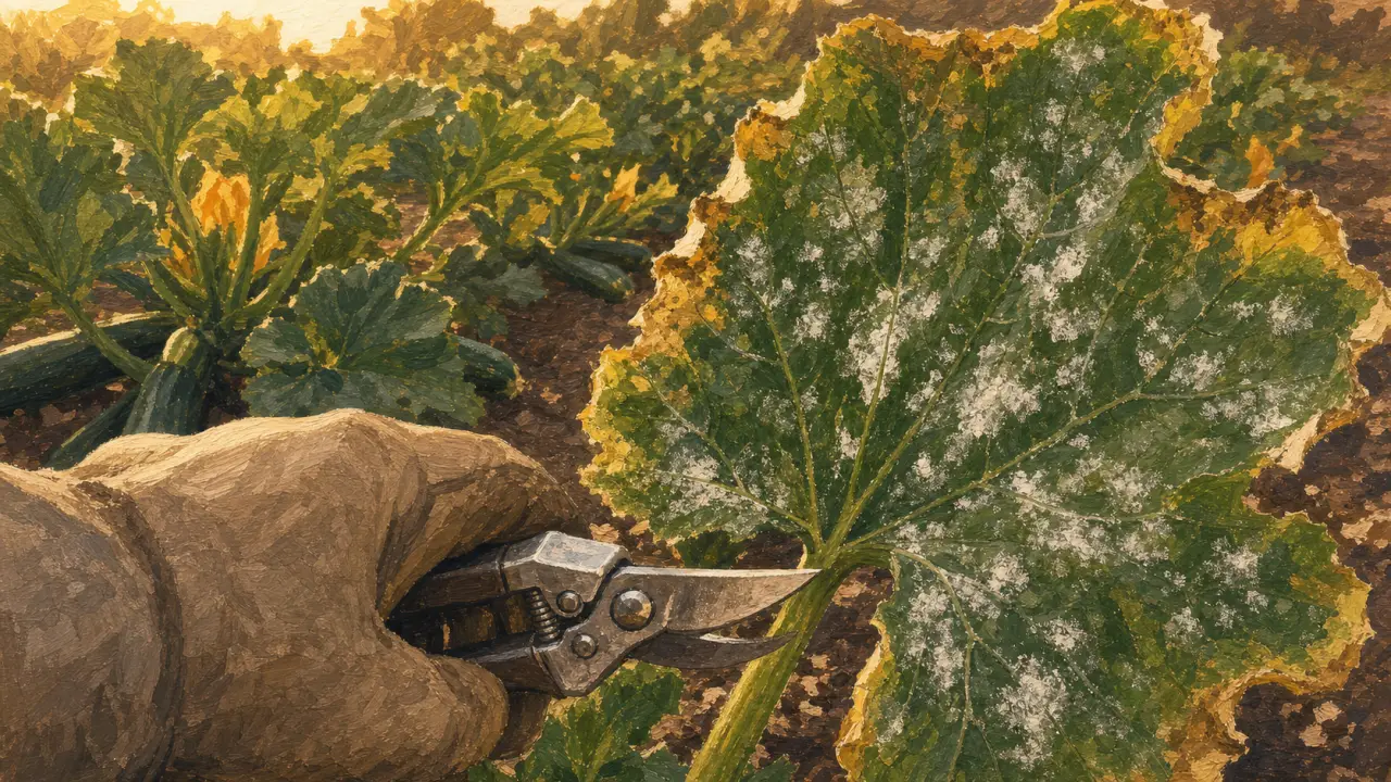 Traitement oidium courgette : feutrage blanc sur feuille de courgette