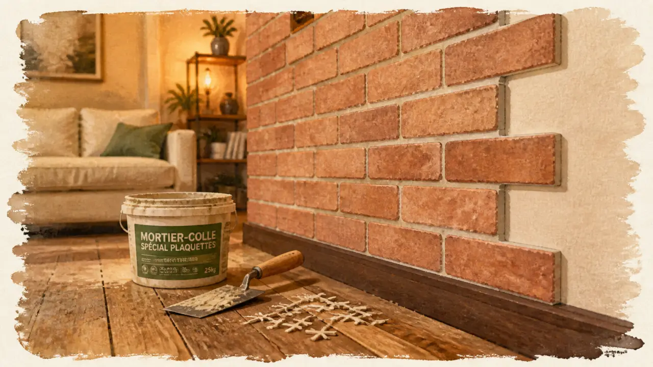 Brique pour mur intérieur, rendu avant pose : plaquettes et joints
