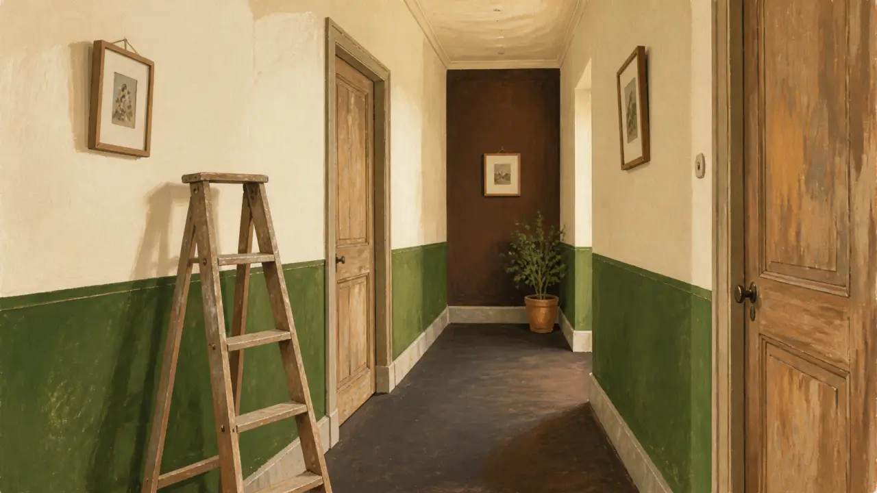 Couleur peinture pour couloir : blanc cassé qui éclaire un couloir étroit