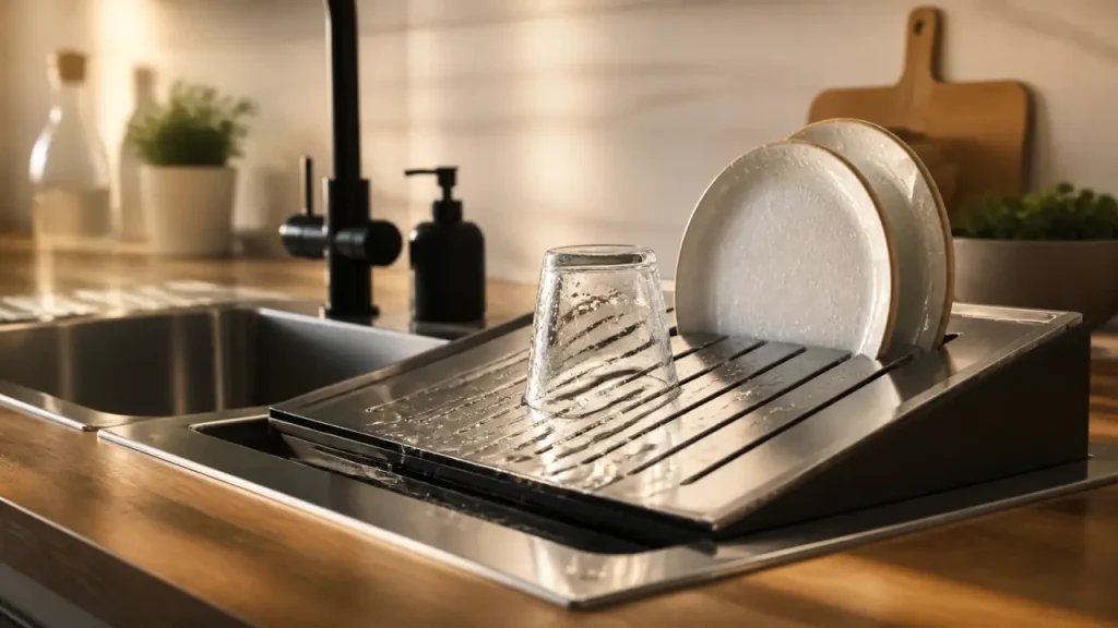 Égouttoir vaisselle design : le choix qui évite l’eau stagnante et reste discret en cuisine