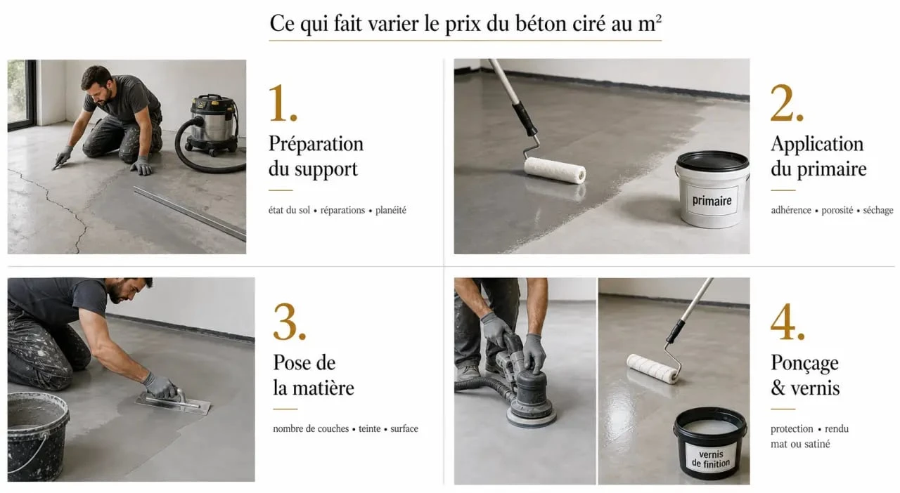 Prix du béton ciré au m2 : étapes de préparation et de finition qui influencent le coût final