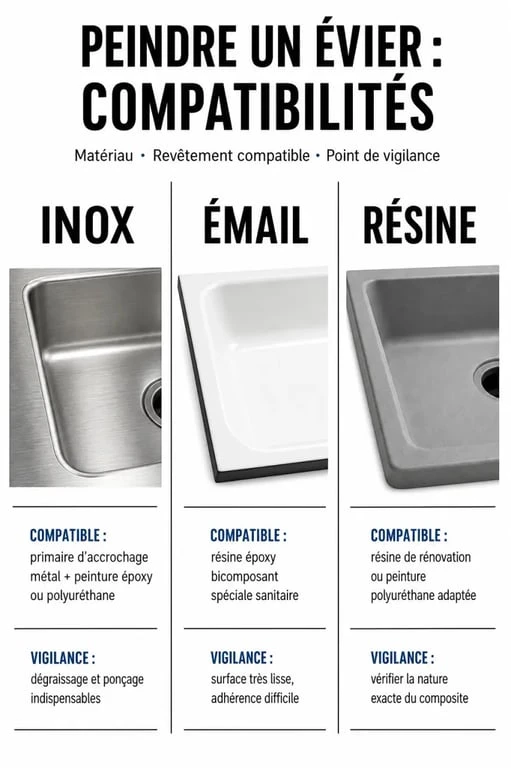 Peindre un evier : comparaison des peintures selon inox, émail et résine