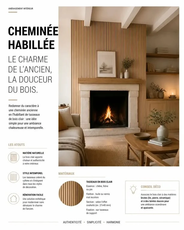 Habillage ancienne cheminée en bois pour une ambiance chaleureuse