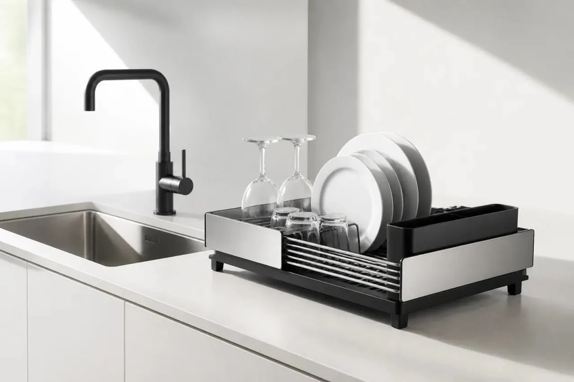 Égouttoir vaisselle design intégré dans une cuisine contemporaine élégante