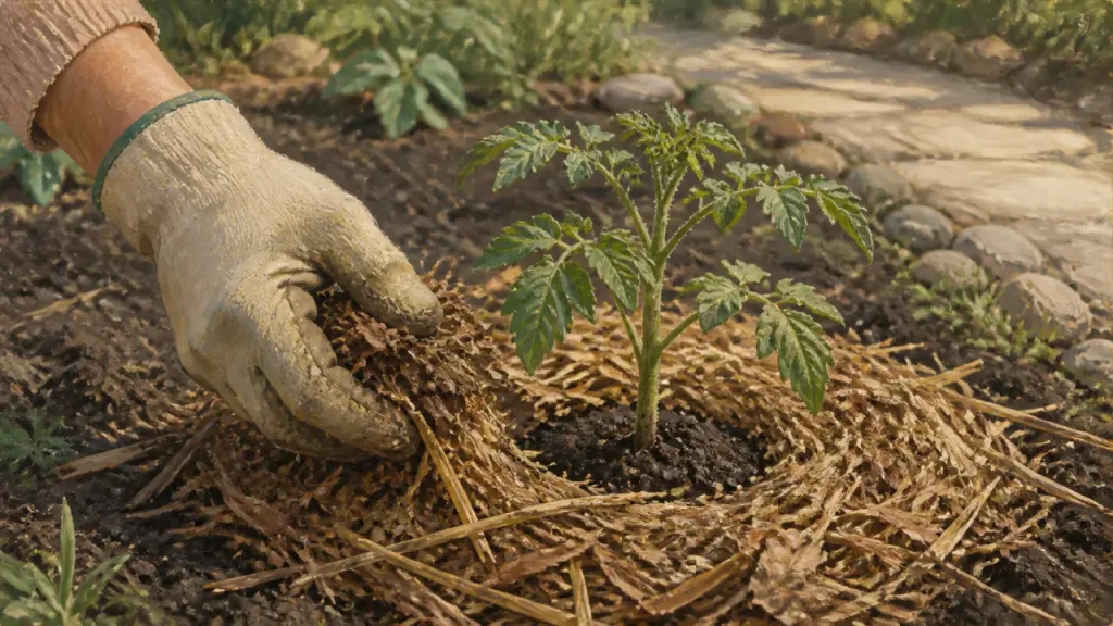 Paillage au jardin : 7 cm, collet dégagé et matériaux adaptés pour protéger le sol