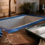 Peindre un evier sans traces : rouleau et résine en cours