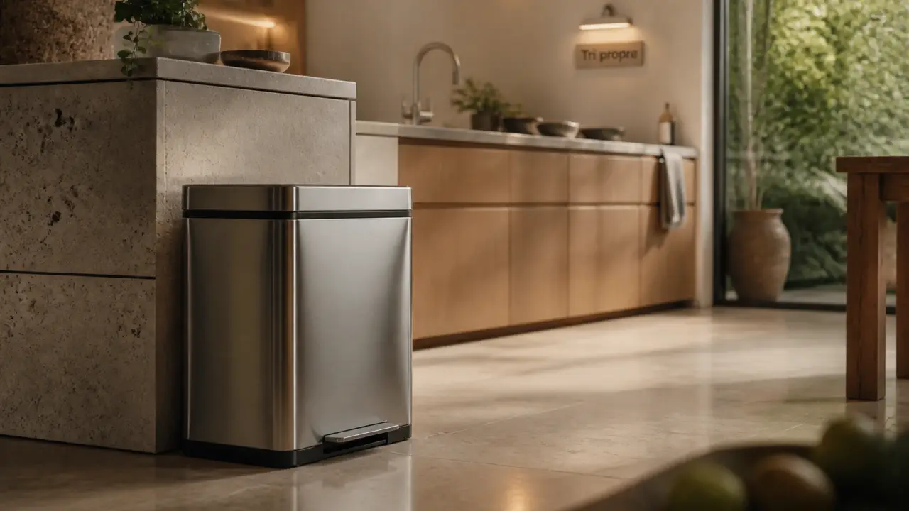 Poubelles design en inox, tri propre en cuisine