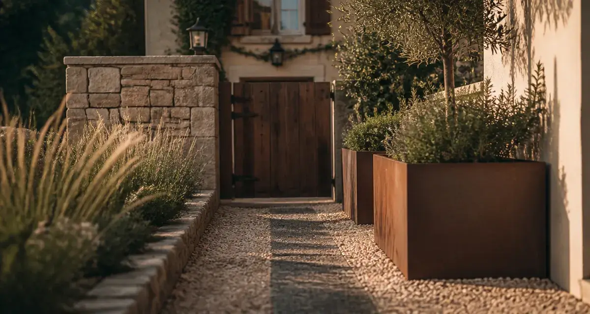 Aménagement paysager : jardin devant maison, entrée et allée