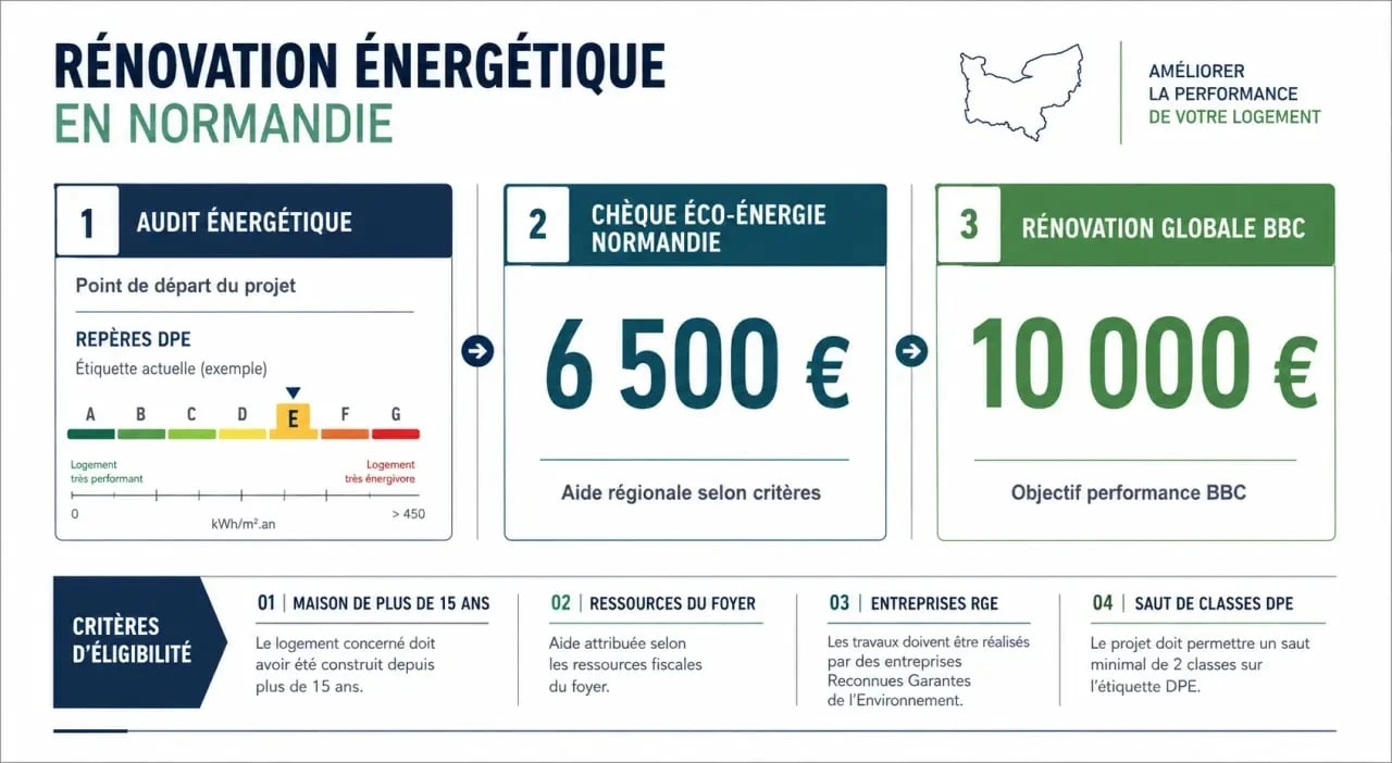 Rénovation énergétique Normandie : synthèse visuelle des aides, montants et critères d’éligibilité