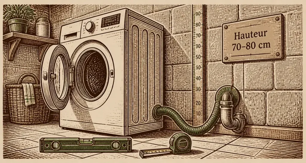 Évacuation lave-linge trop basse ou trop haute : la fourchette 60-90 cm qui évite le siphonnage
