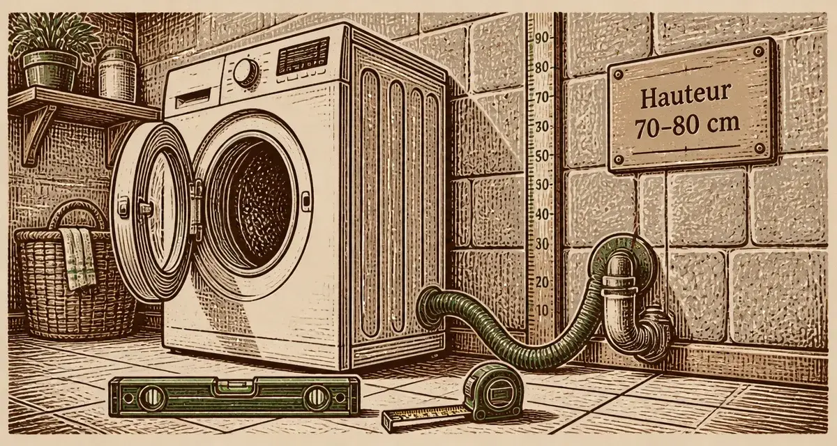 Hauteur evac machine a laver 60-90 cm, évite le siphonnage