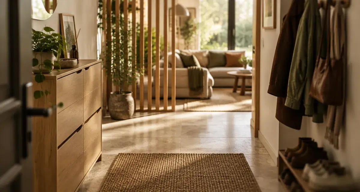 Idee separation entree salon : sas lumineux avec porte sur sejour clair