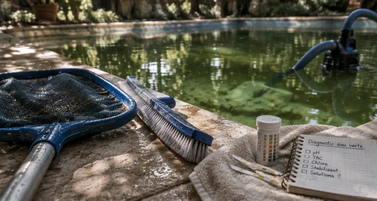 Piscine eau verte : analyse de l’eau, pompe et filtre
